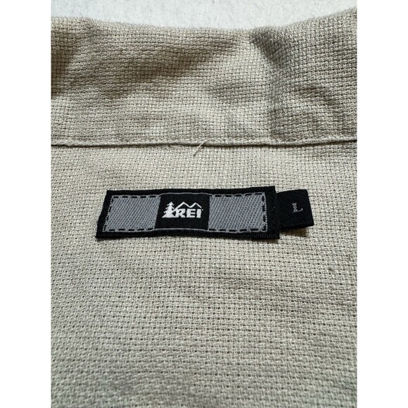 REI Hemp Blend Organic Cotton Button Up Shirt Mens L Beige Short Sleeve Casual - Picture 2 of 6